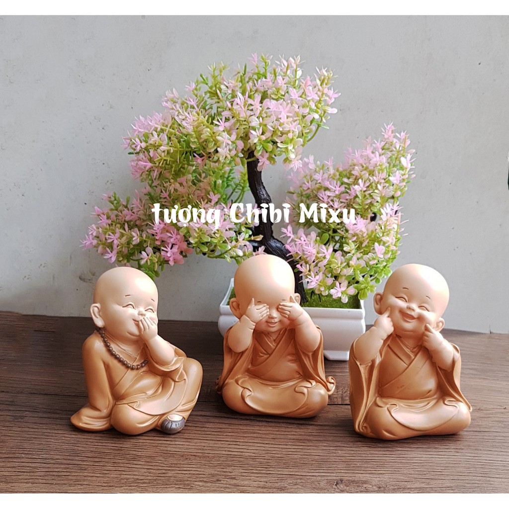 Bộ 03 tượng chú tiểu áo nâu - mẫu Tam Không 10cm